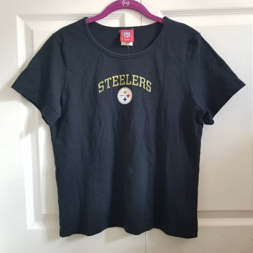 NFL Pittsburgh Steelers Women's T-Shirt Large Black Gold Y2K Vintage Football